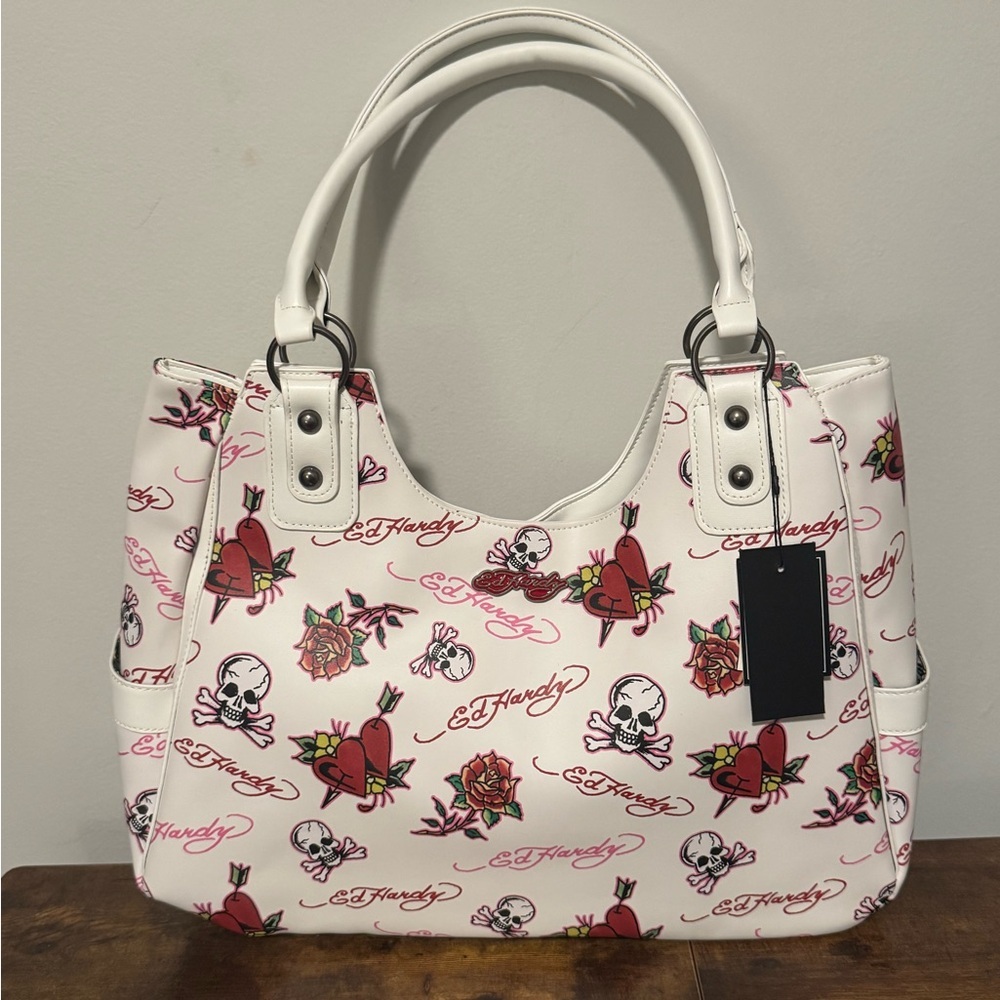 Ed Hardy White and Red Shoulder Bag